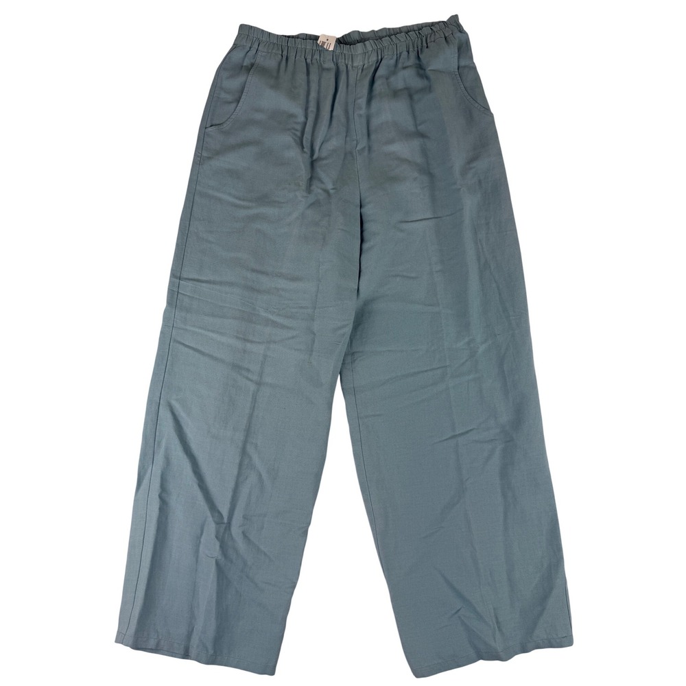 Wooden Ships Wide Leg Pants Womens Medium Blue Linen Blend Elastic Waist Casual